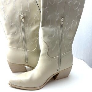 Chic Cream Western Heeled Boots